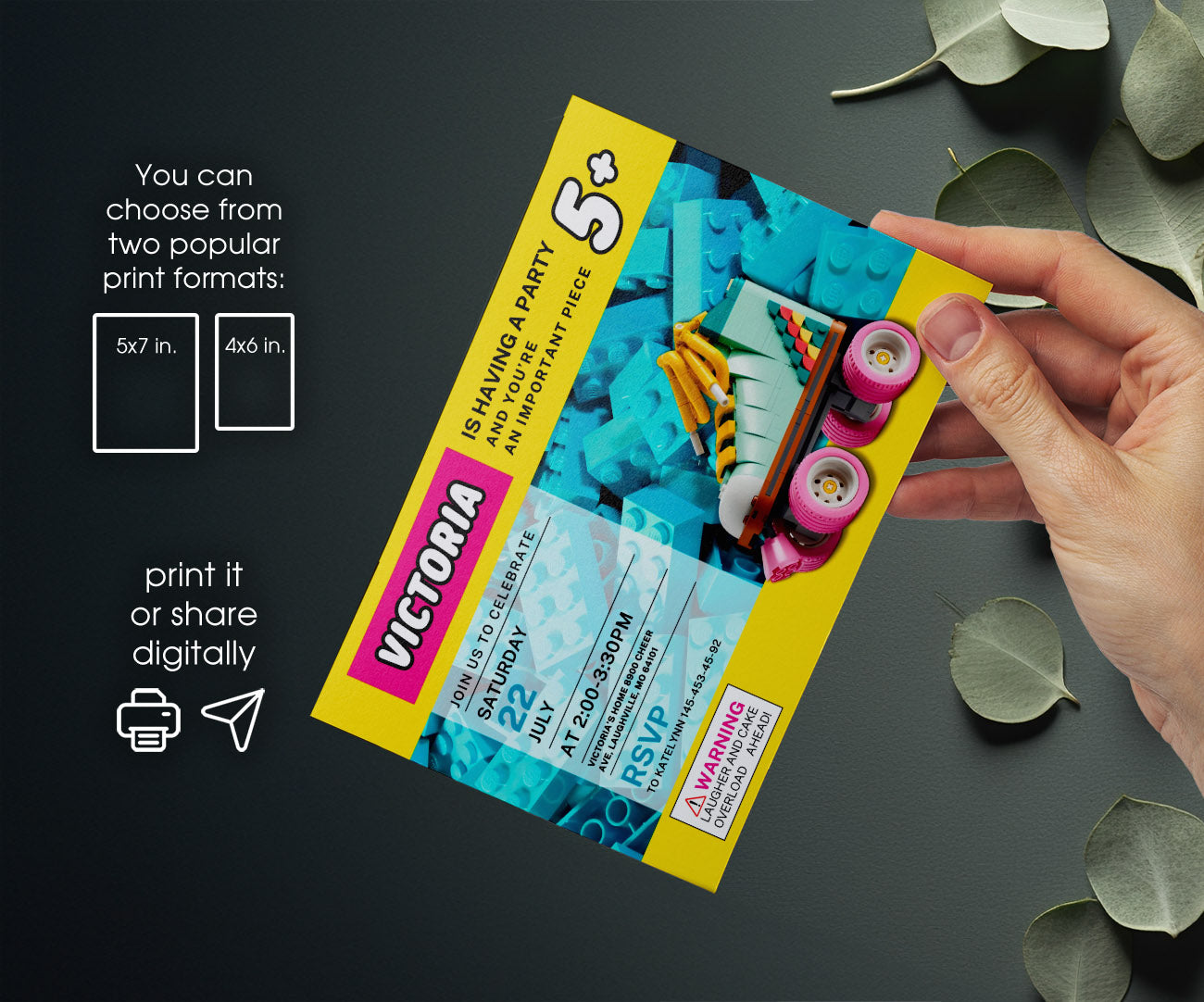 Lego Retro Roller Skate customizable invitation template | Share or Print | girl | MB243