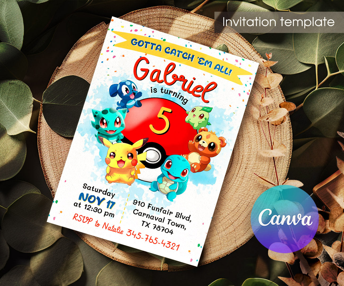 Pokemon Pikachu customizable invitation template | Share or Print | JE035