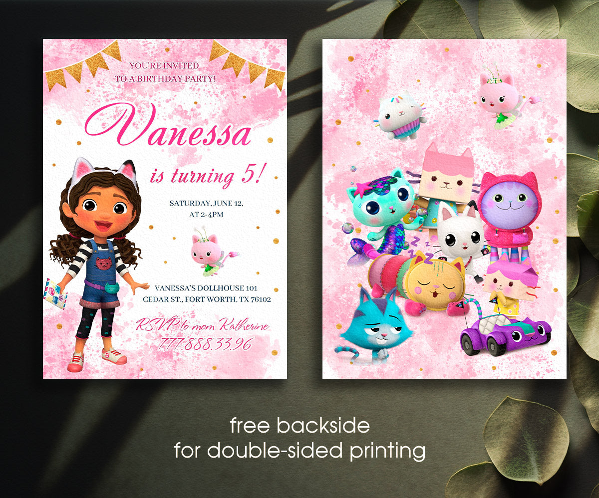 Gabby's Dollhouse Kitten customizable invitation template | Share or Print | girl | LB288