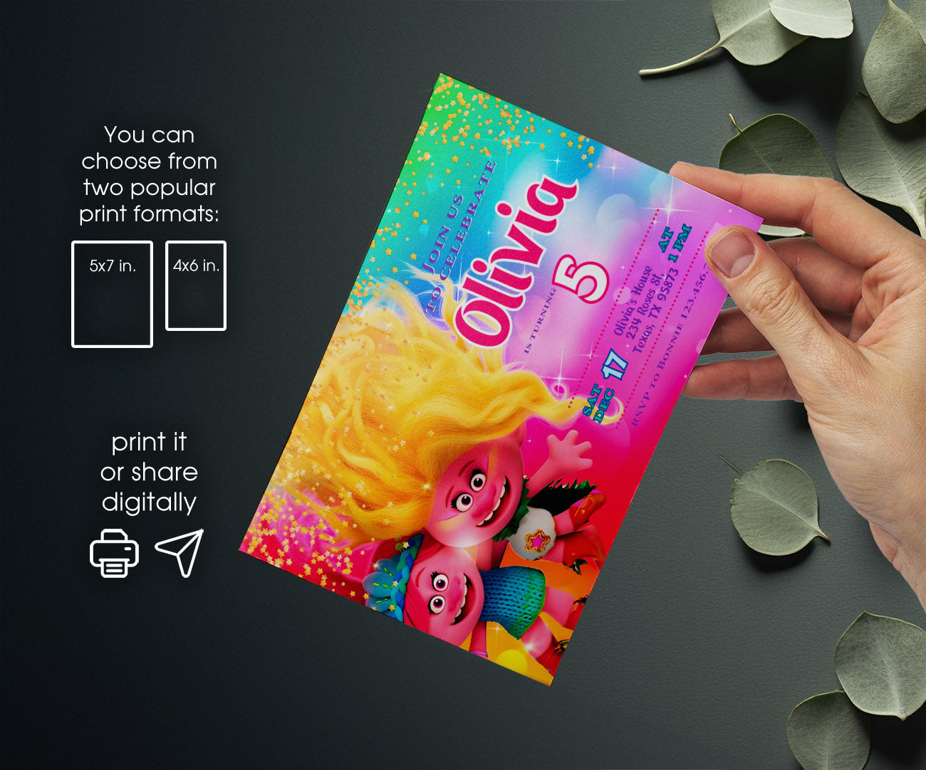 Trolls Poppy customizable invitation template | Share or Print | AW434