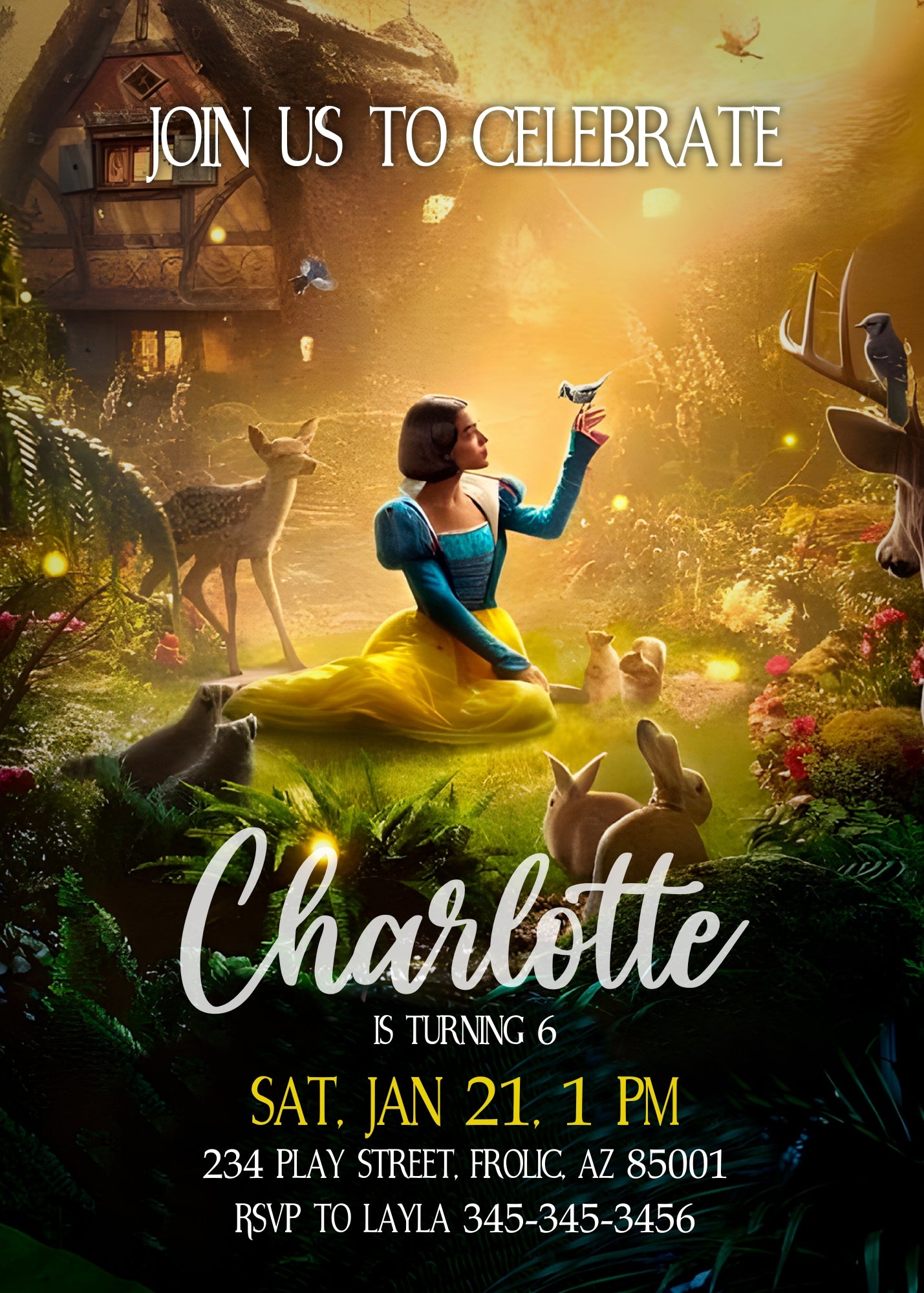 Snow White Musical Disney Princess customizable invitation template | Share or Print | GQ385