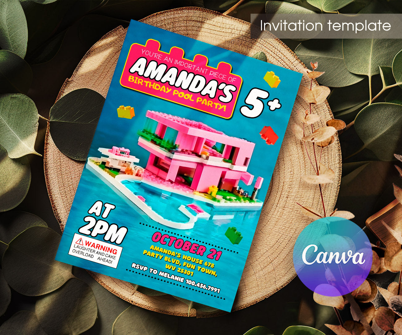 Lego Swimming Pool customizable invitation template | Share or Print | FZ639