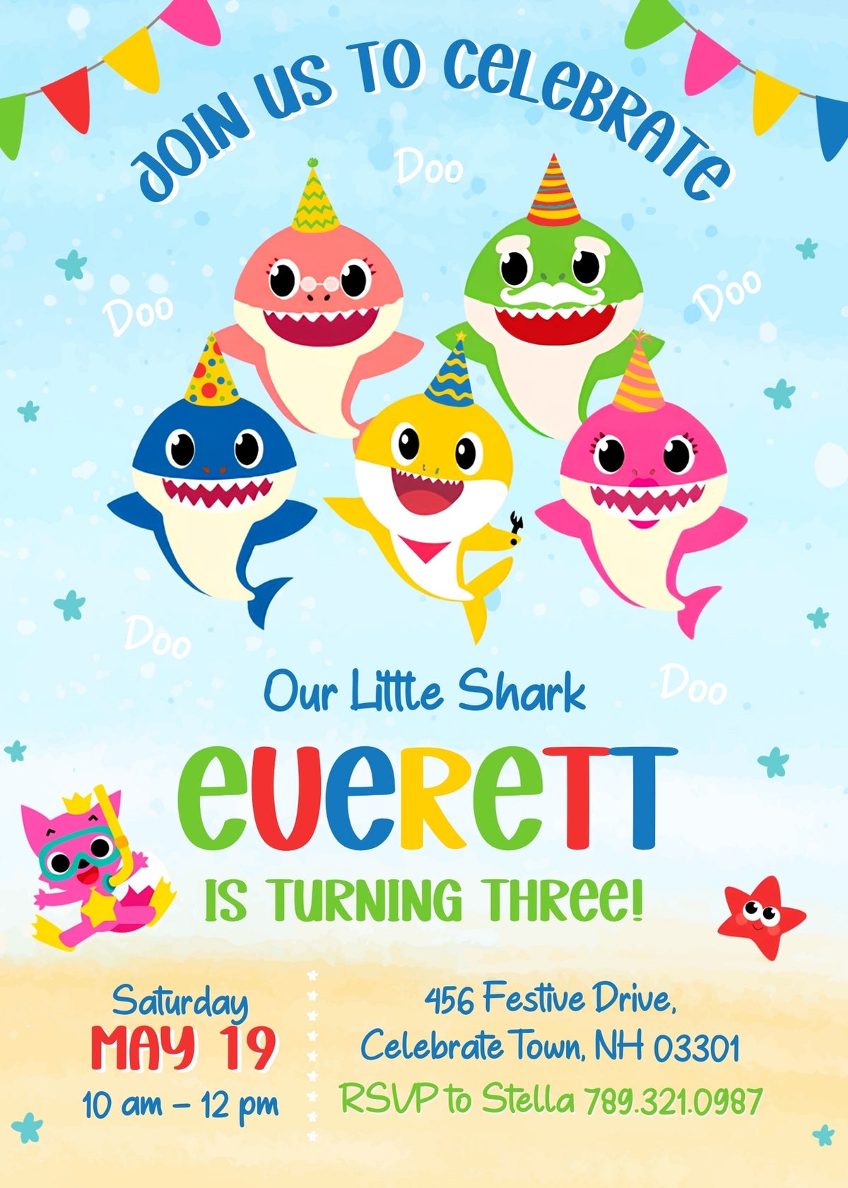 Baby Shark customizable invitation template | Share or Print | KS138