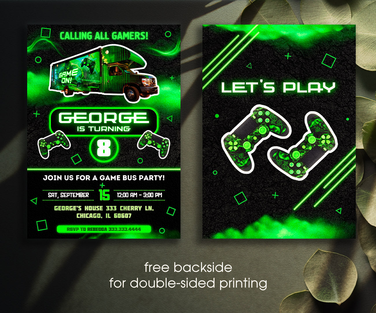Video Game Bus Gamer customizable invitation template | Share or Print | boy | NM584
