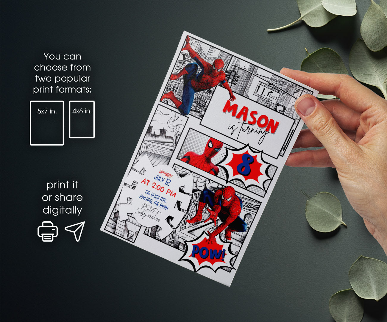 Spiderman Marvel Superhero customizable invitation template | Share or Print | boy | OU414