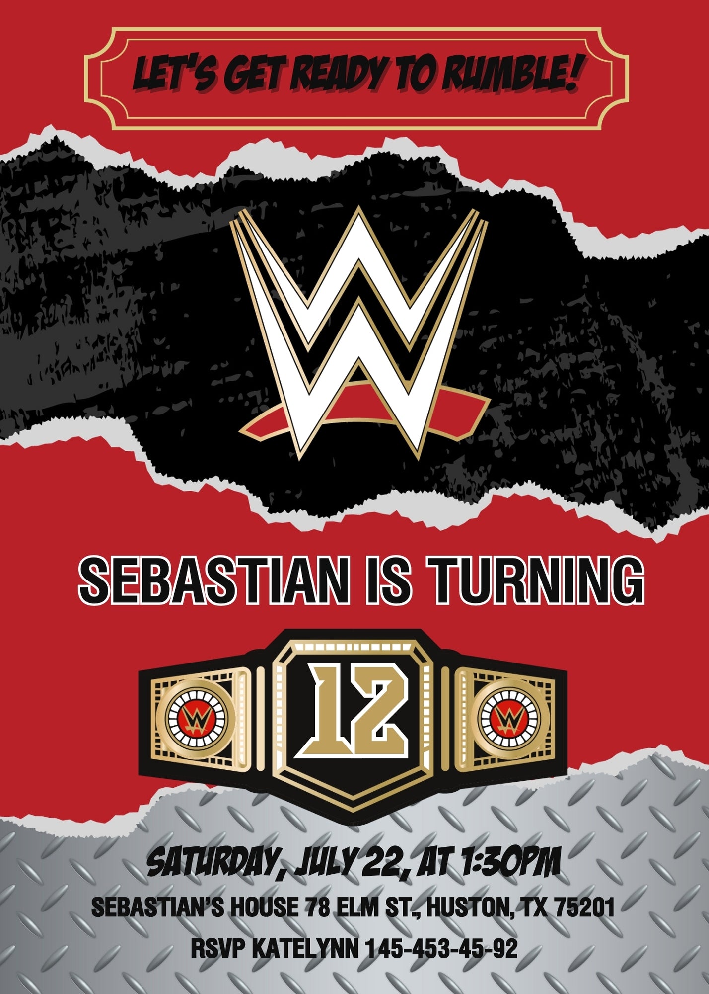 Wrestling WWE WrestleMania customizable invitation template | Share or Print | boy | MB199