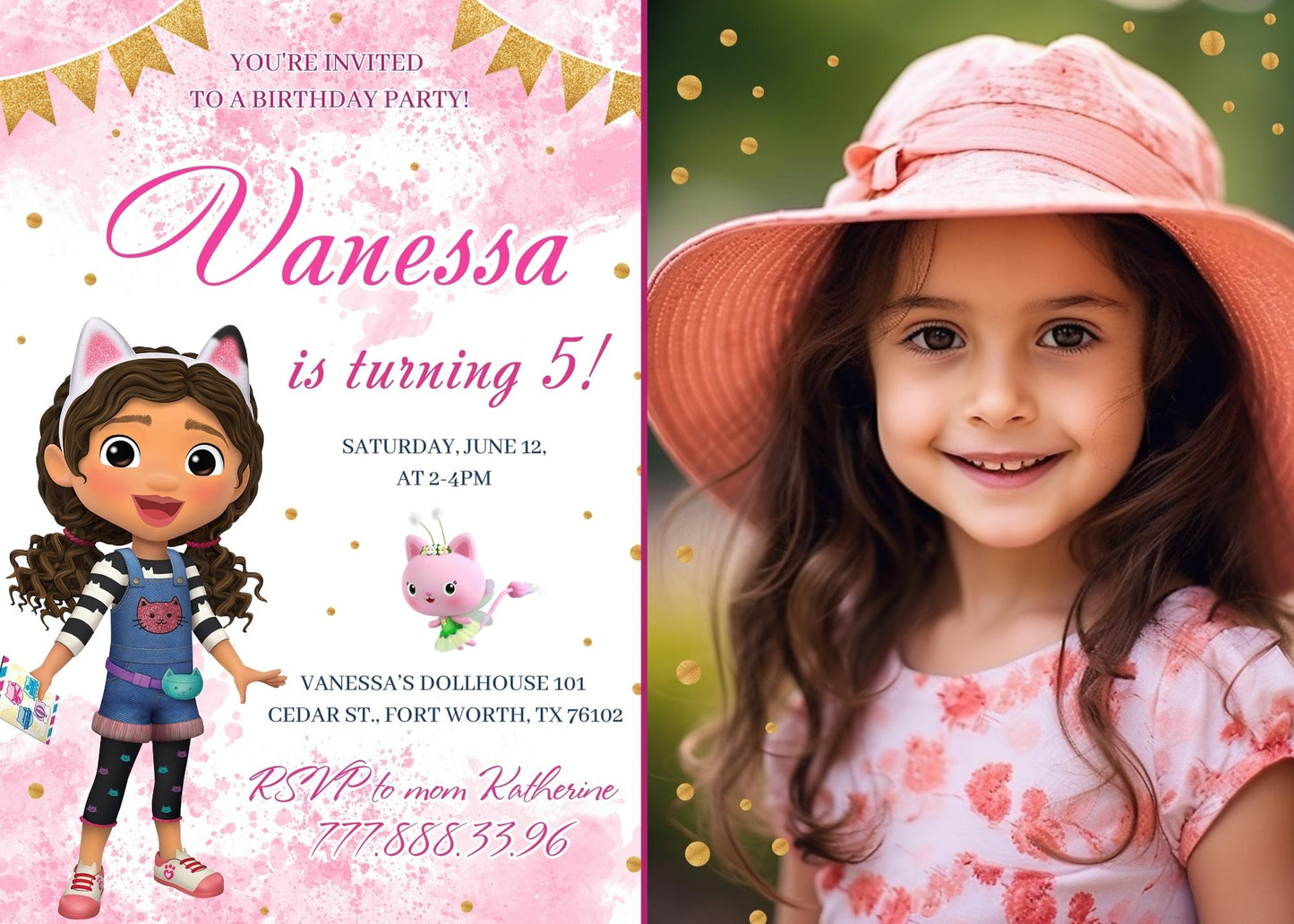 Gabby's Dollhouse Kitten customizable invitation template | Share or Print | girl | LB288