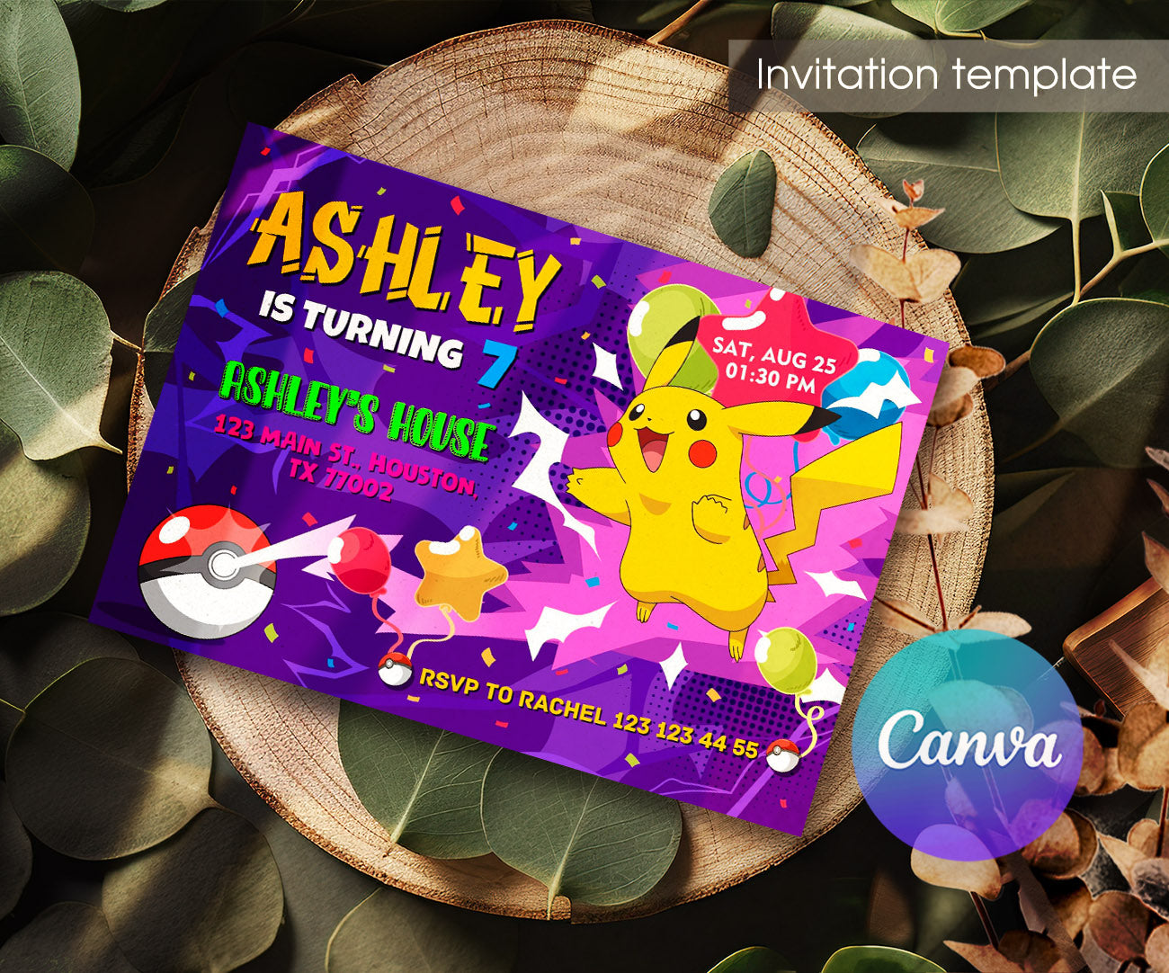 Pokemon Pikachu customizable invitation template | Share or Print | RQ902