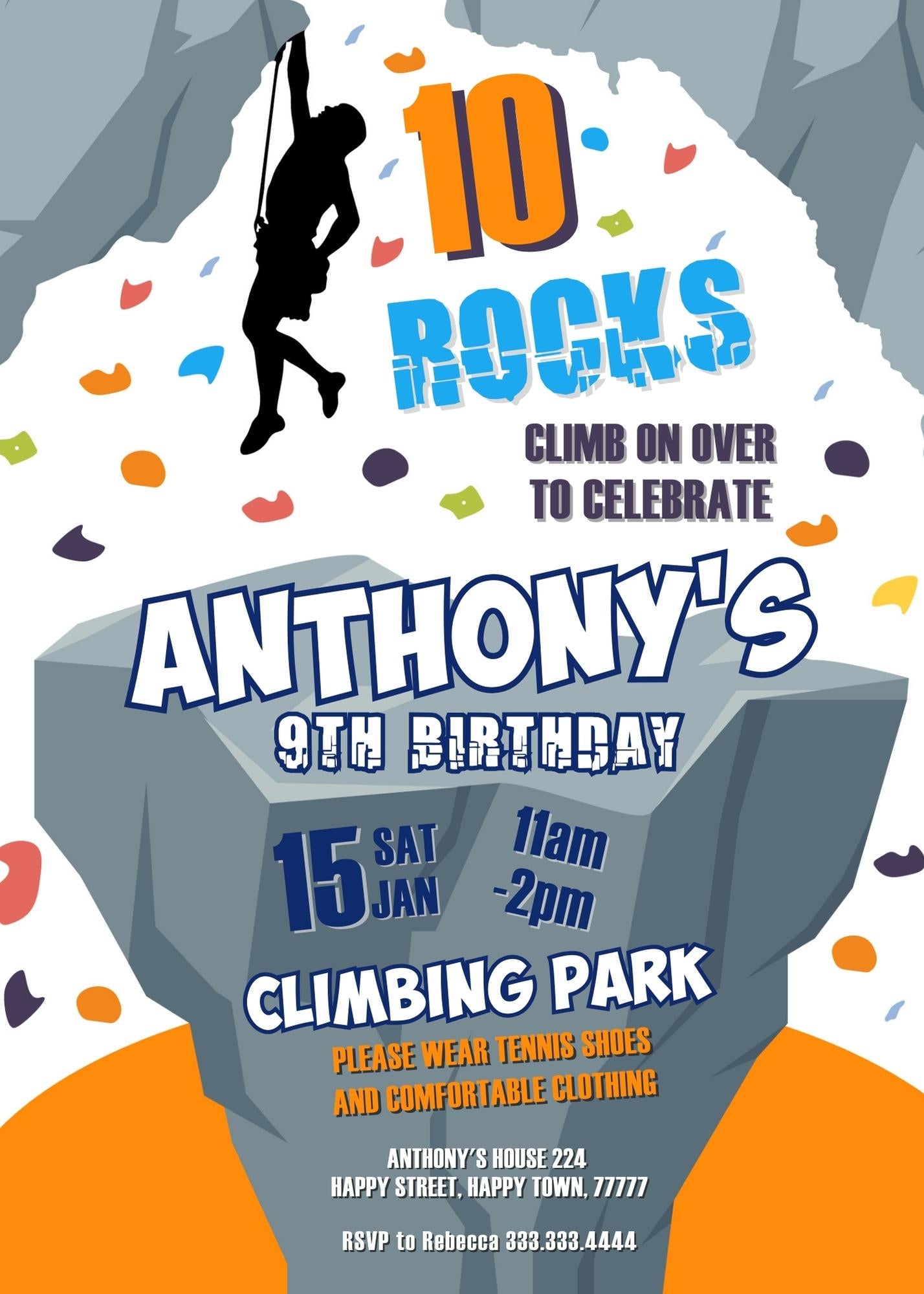 Rock Climbing customizable invitation template | Share or Print | MN607