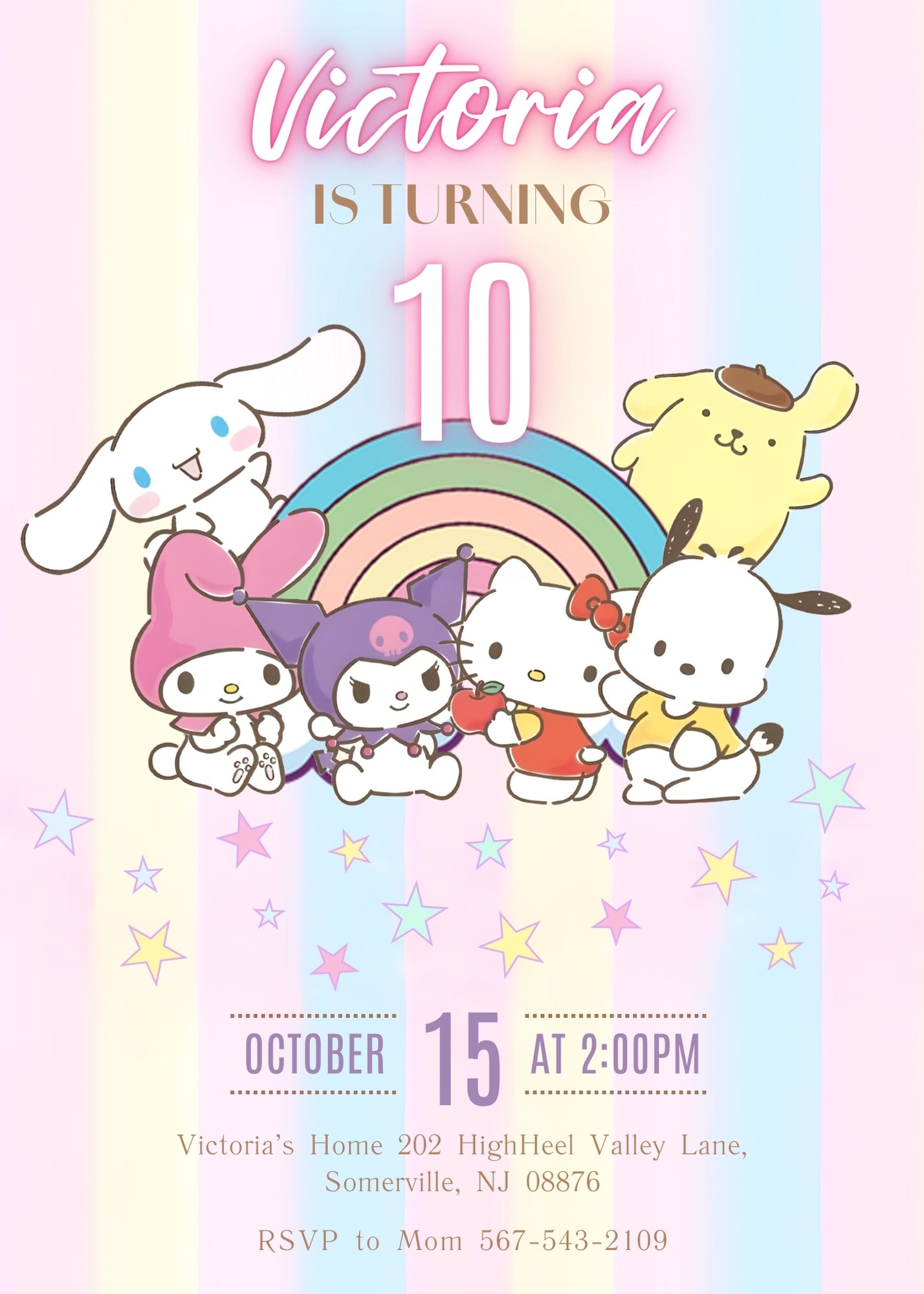 My Melody Hello Kitty Sanrio customizable invitation template | Share or Print | girl | VQ320