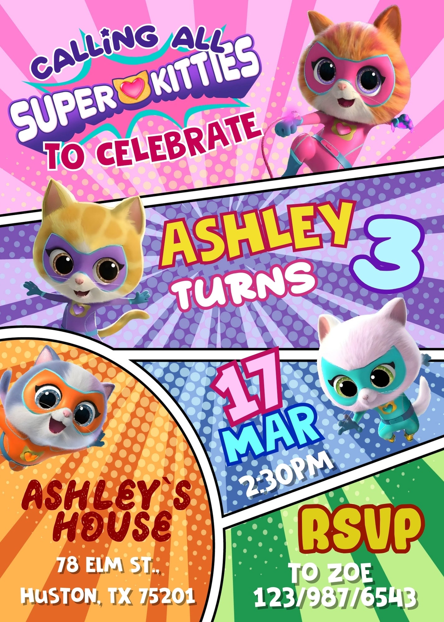 SuperKitties customizable invitation template | Share or Print | IF609