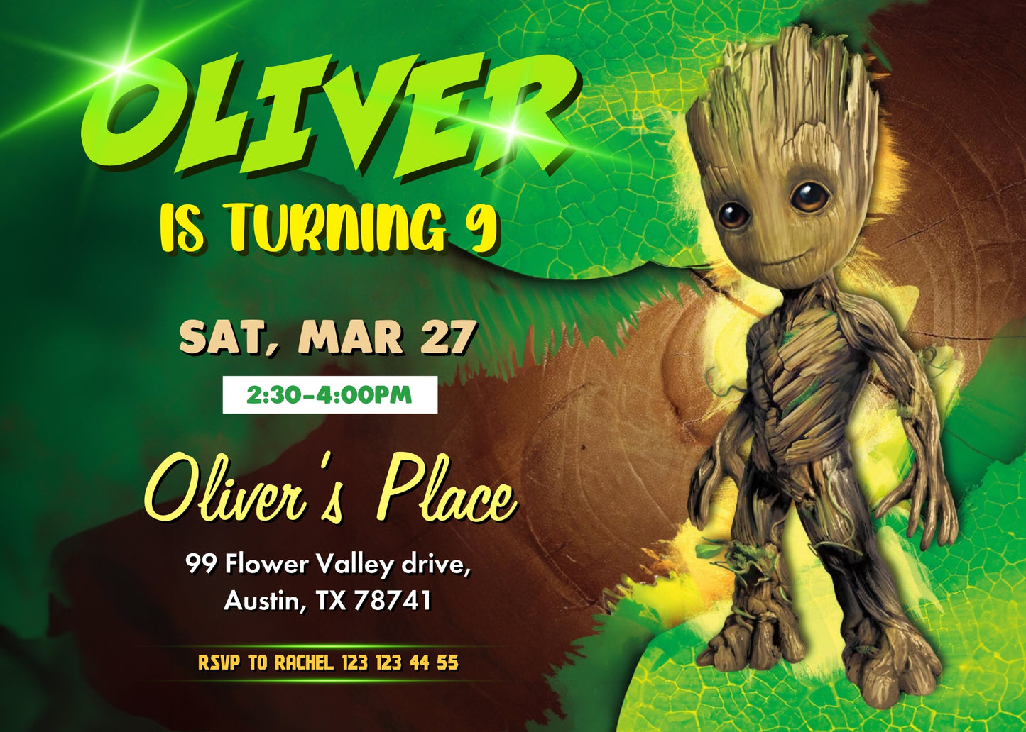 Groot Guardians of the Galaxy Superhero customizable invitation template | Share or Print | AE439