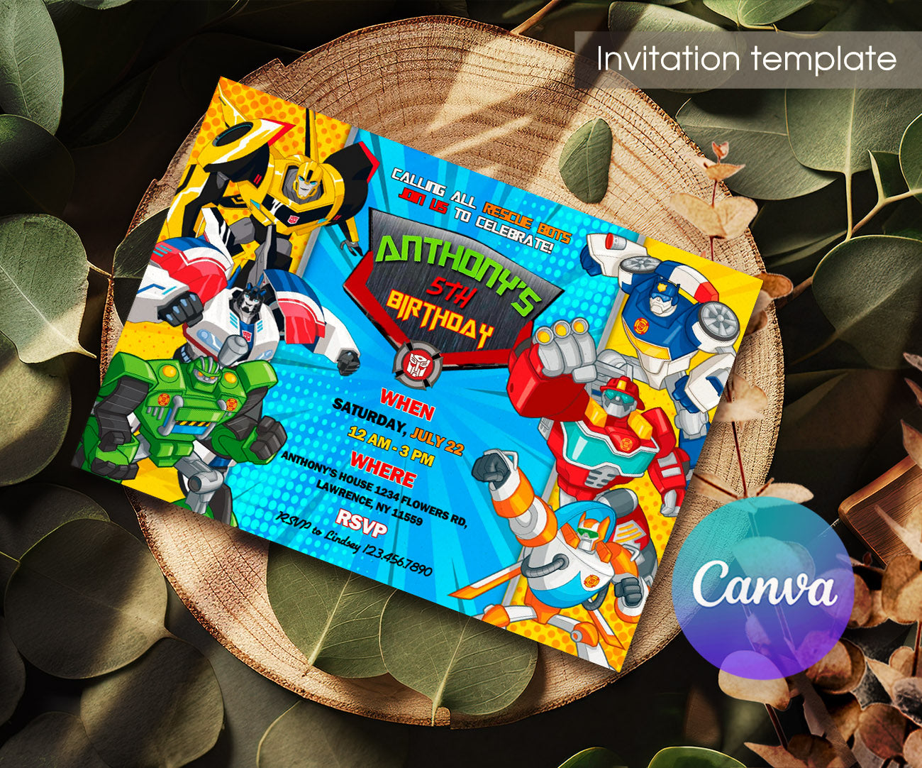 Transformers Rescue Bots customizable invitation template | Share or Print | boy | RC743
