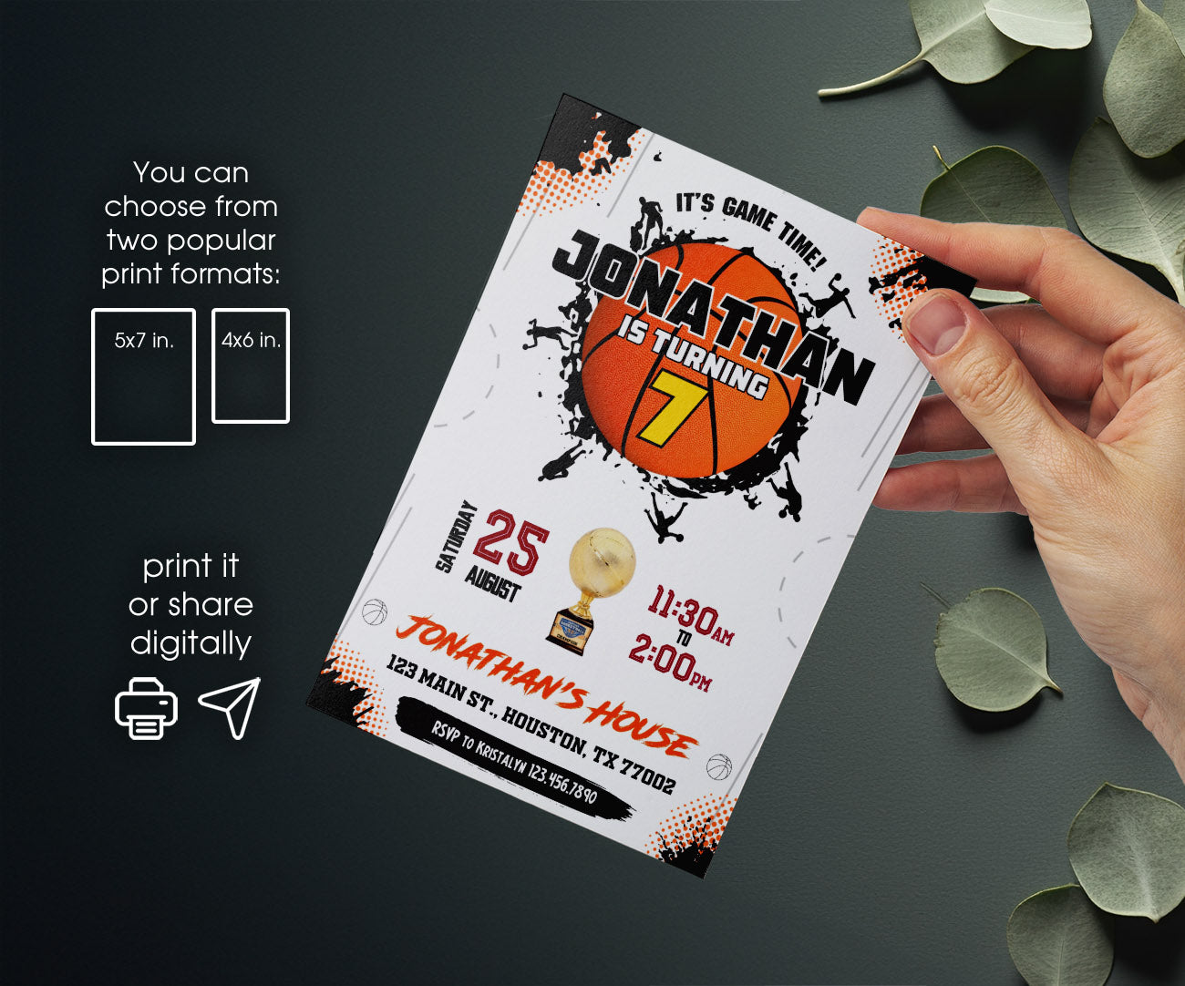 Basketball NBA Slam Dunk customizable invitation template | Share or Print | boy | AV933