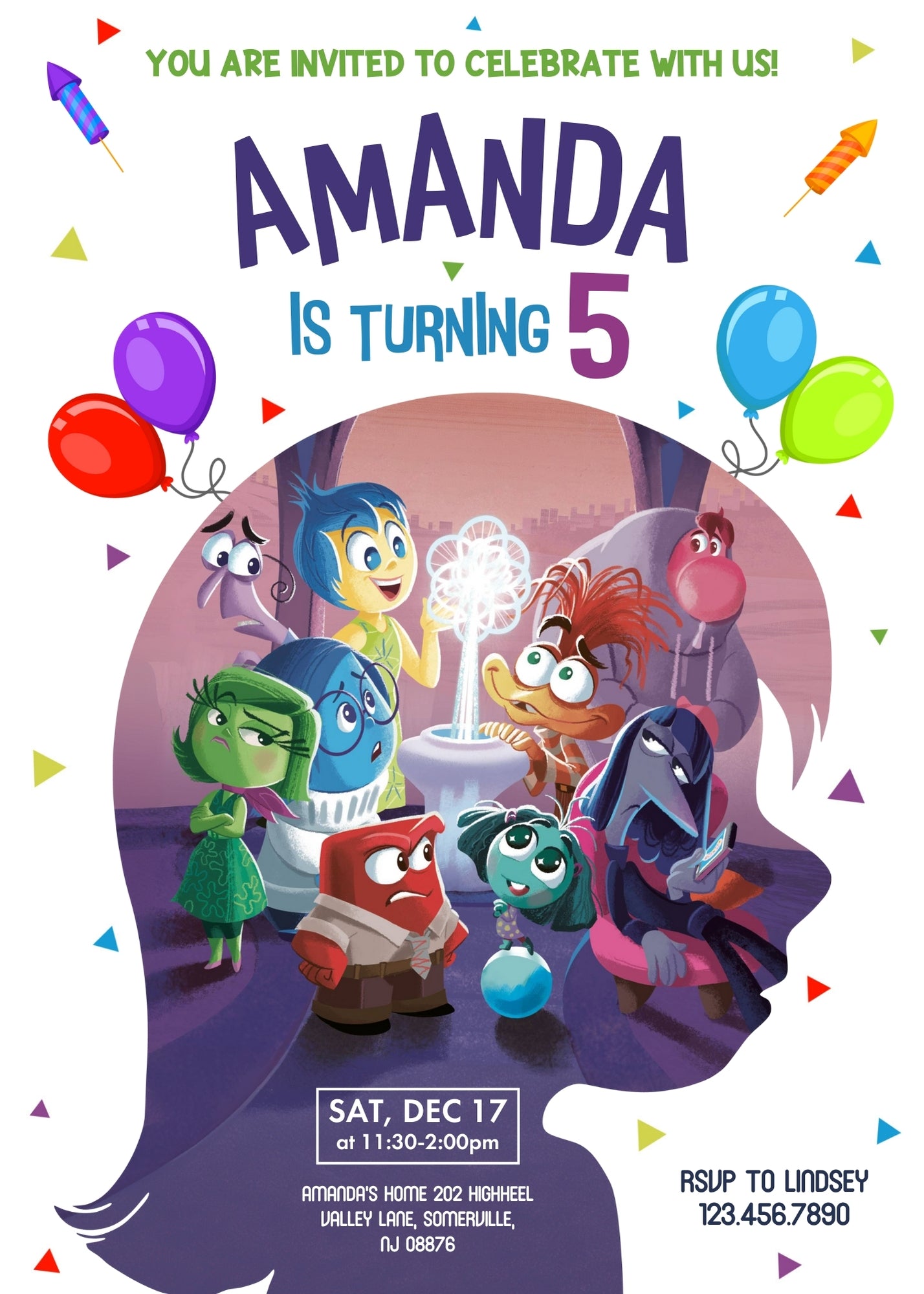 Inside Out 2 customizable invitation template | Share or Print | XU085
