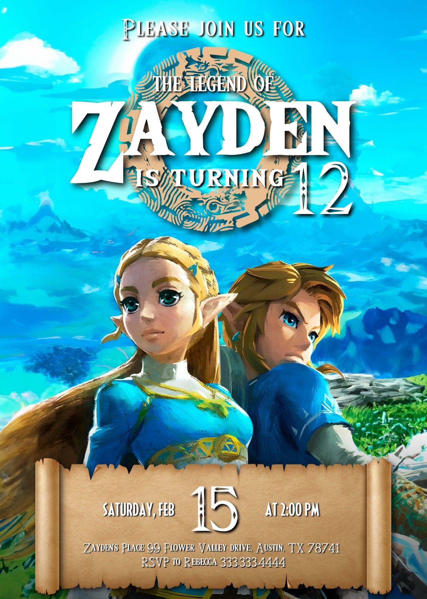 Legend of Zelda Gamer customizable invitation template | Share or Print | VS081