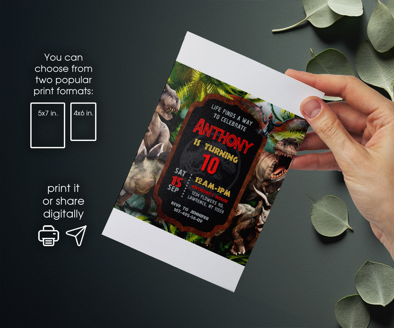 Jurassic World Dinosaur customizable invitation template | Share or Print | JD273