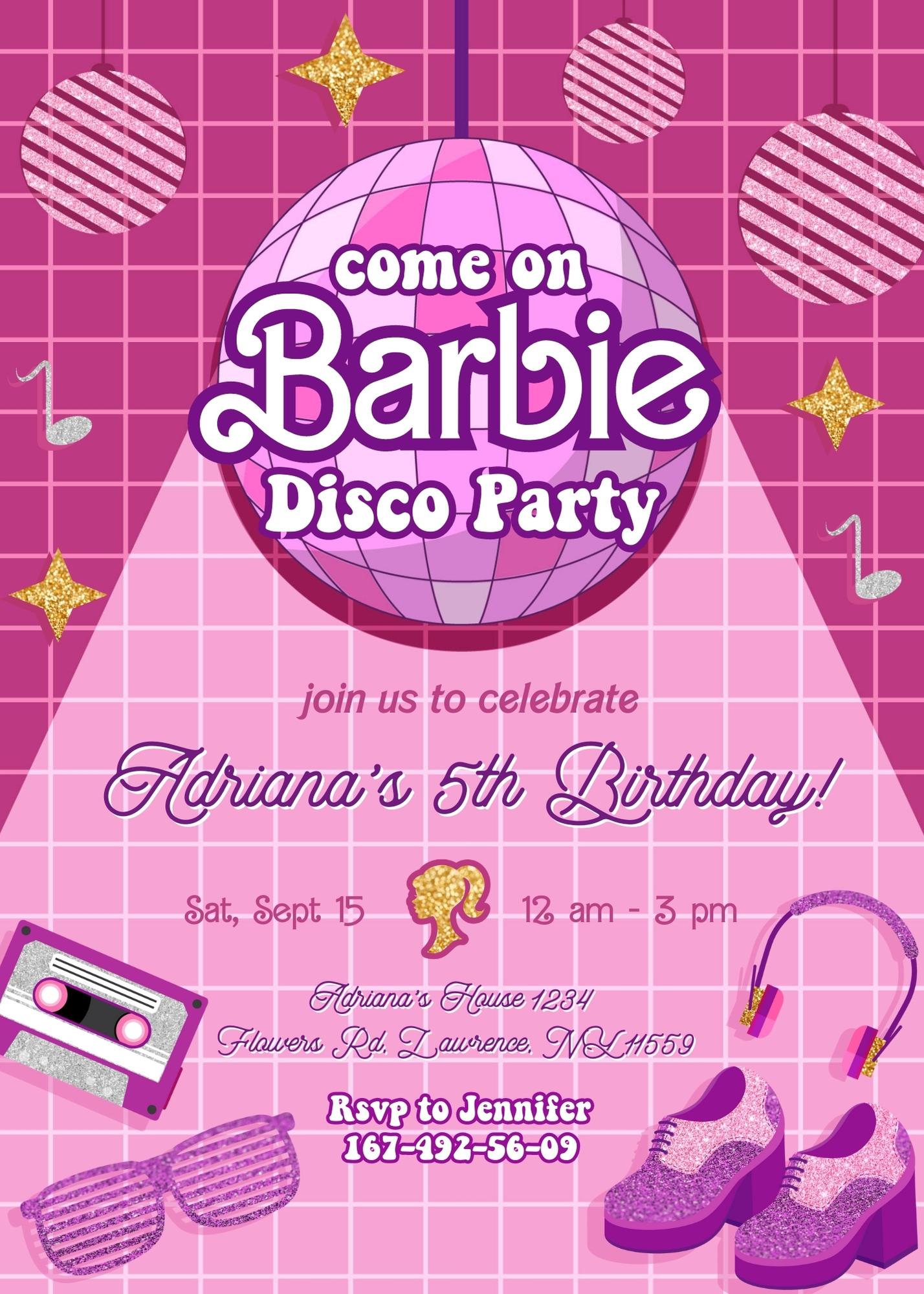 Barbie Disco Pink customizable invitation template | Share or Print | girl | VO095