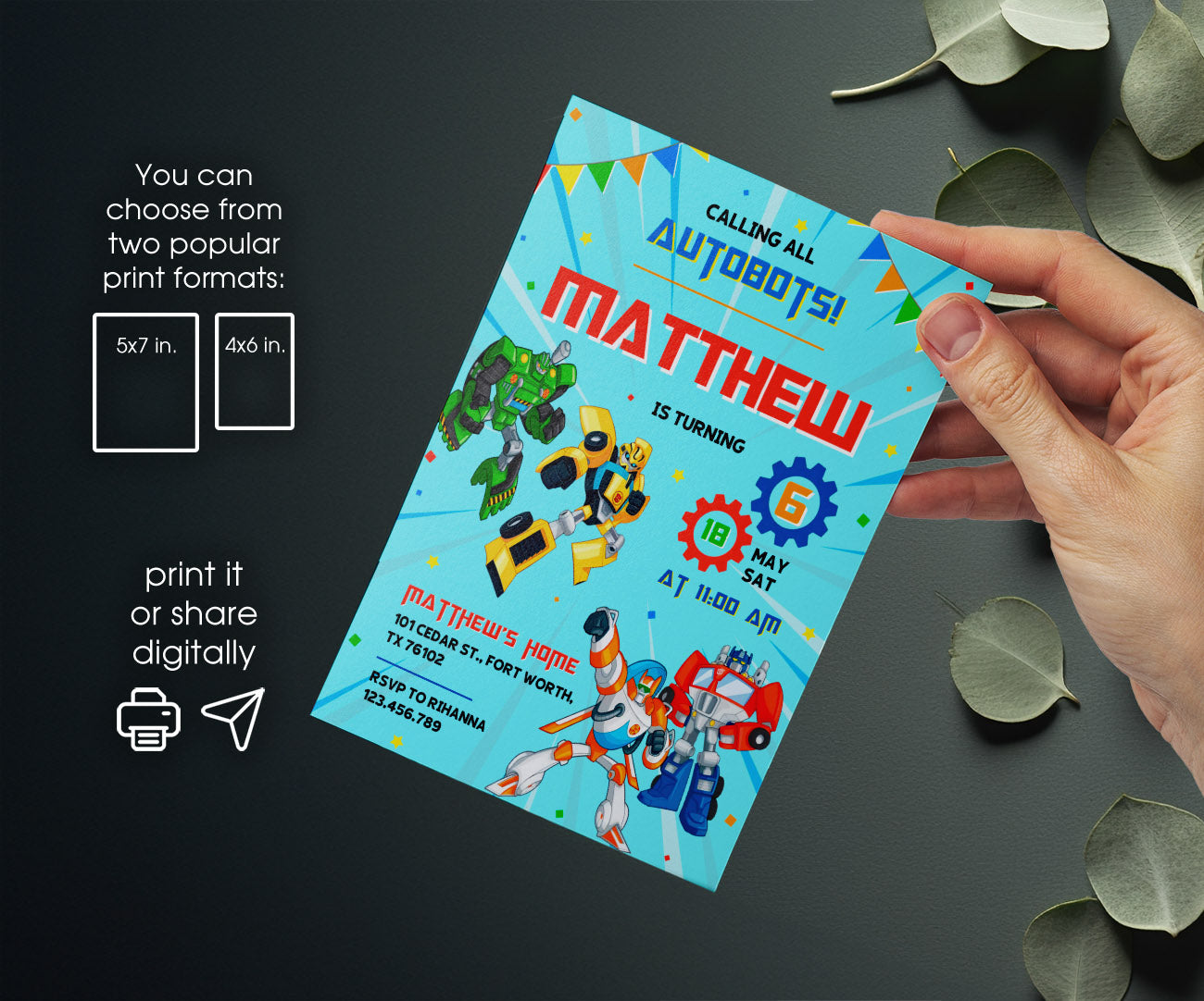 Transformers Rescue Bots customizable invitation template | Share or Print | boy | MZ248