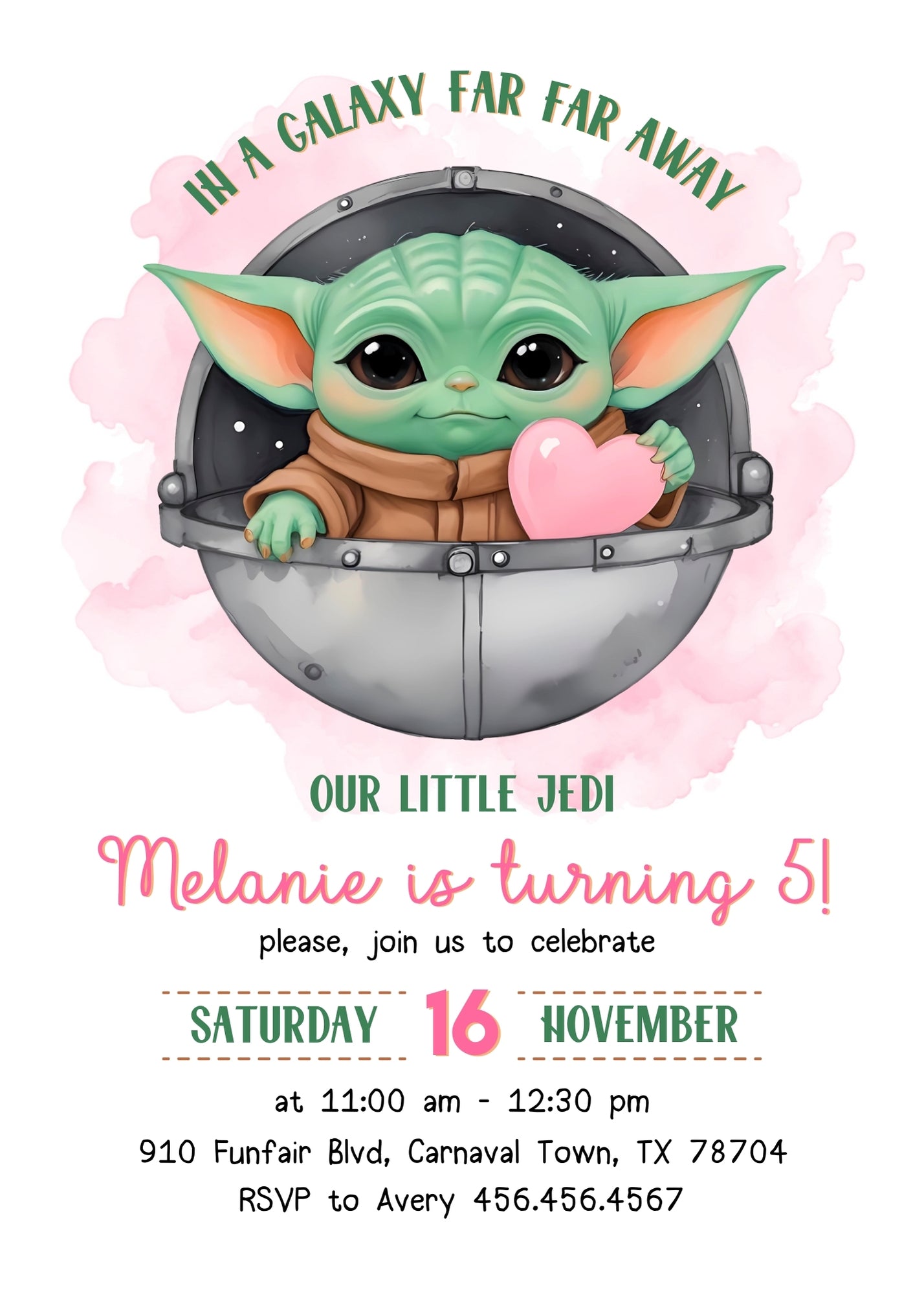 Baby Yoda Grogu Star Wars Mandalorian customizable invitation template | Share or Print | boy | ZE228