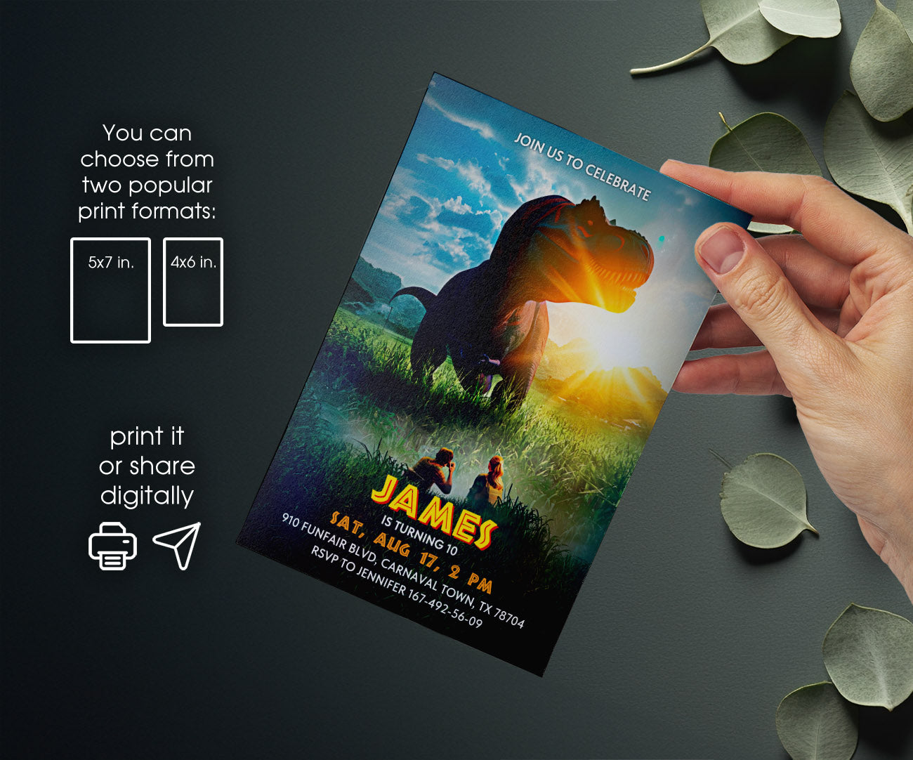 Jurassic World Rebirth Dinosaur customizable invitation template | Share or Print | UN389