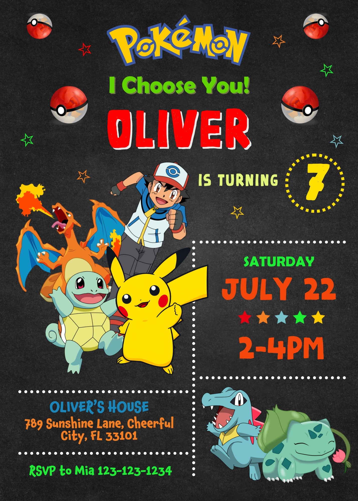 Pokemon Pikachu customizable invitation template | Share or Print | JO592
