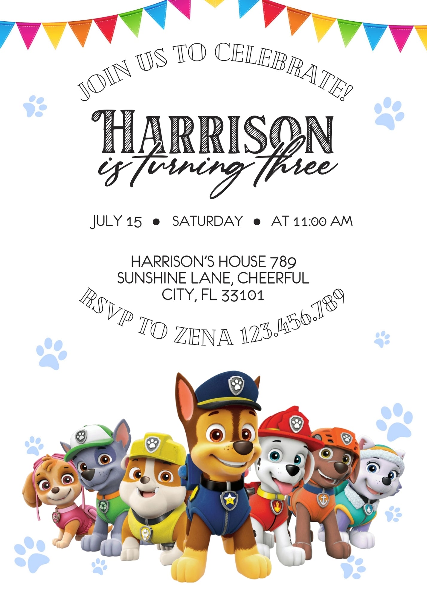 PAW Patrol customizable invitation template | Share or Print | ZE289
