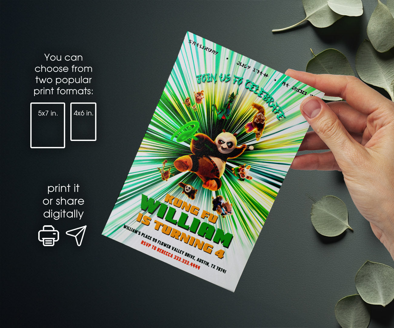 Kung Fu Panda Po customizable invitation template | Share or Print | NI455