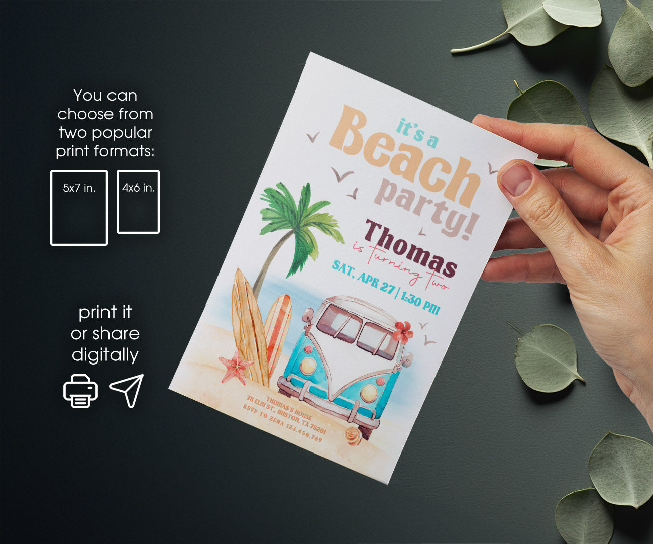 Groovy Surfvan Surfing customizable invitation template | Share or Print | OM024