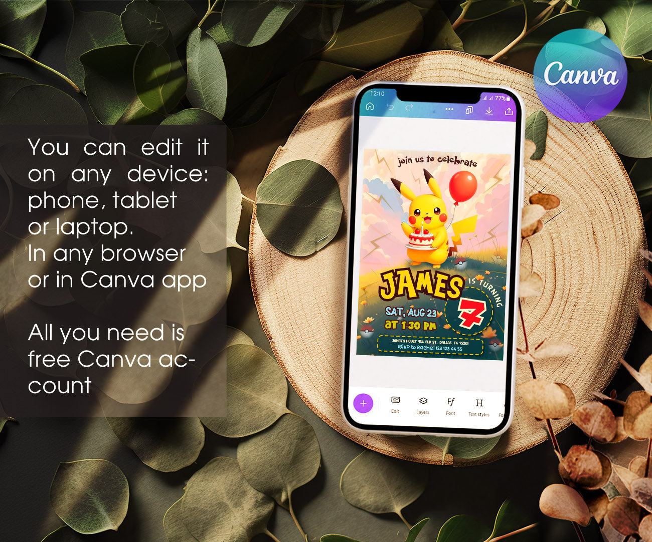 Pokemon Pikachu customizable invitation template | Share or Print | LB222
