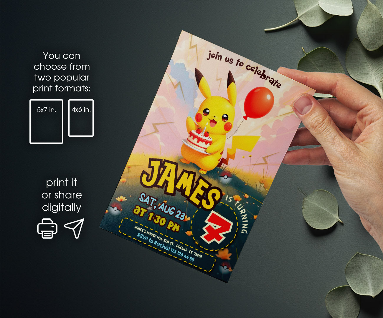 Pokemon Pikachu customizable invitation template | Share or Print | LB222