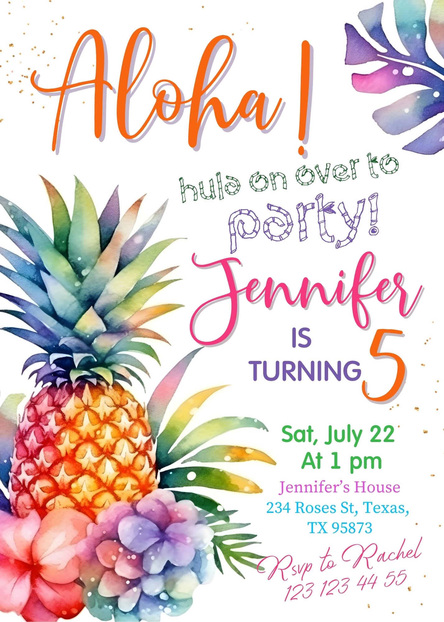 Aloha Luau Party customizable invitation template | Share or Print | girl | UI492