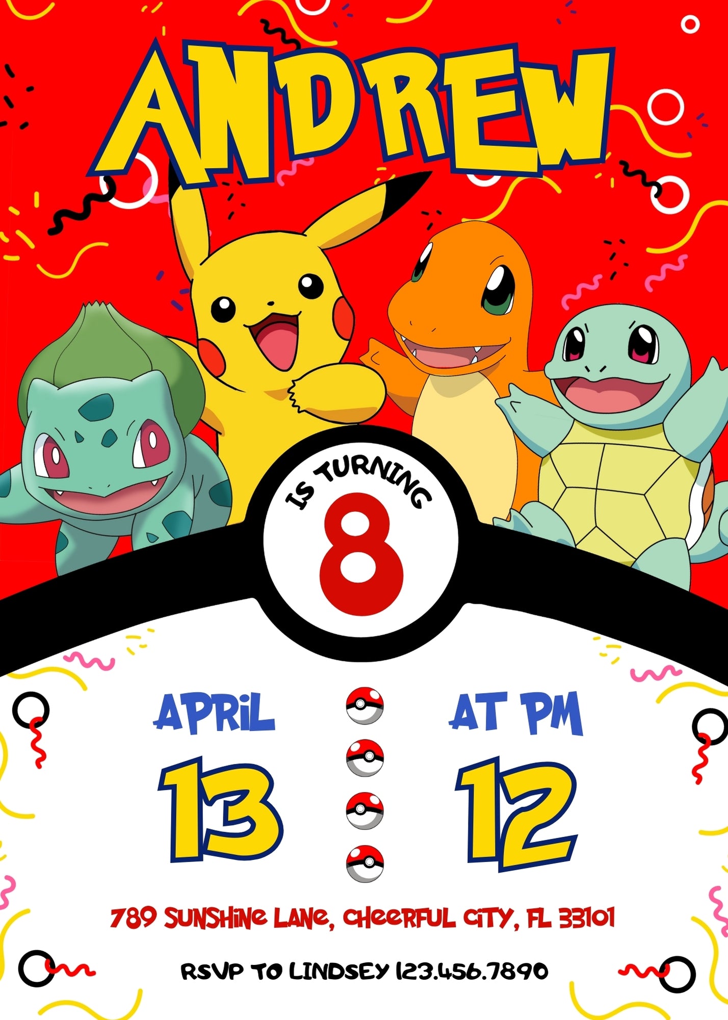 Pokemon Pikachu customizable invitation template | Share or Print | HL429