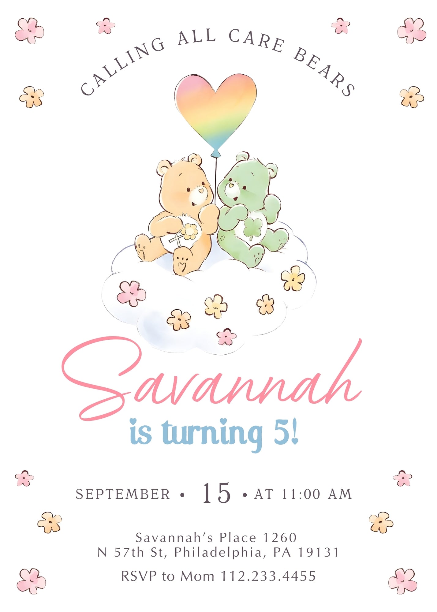 Care Bears customizable invitation template | Share or Print | ZC510