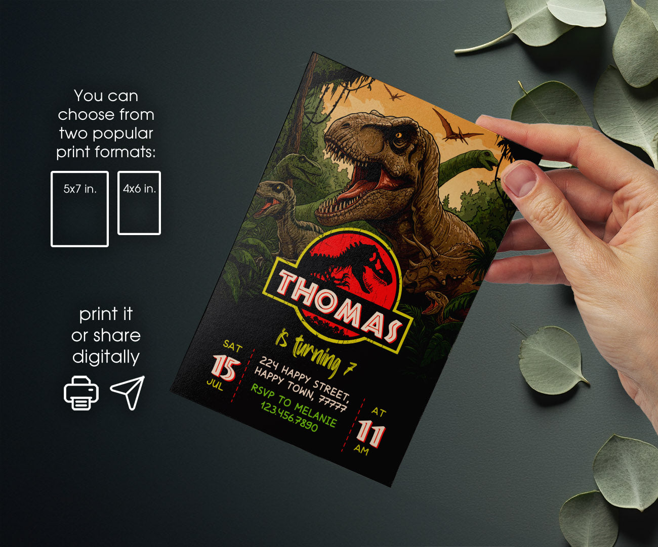 Jurassic World Dinosaur customizable invitation template | Share or Print | TK560