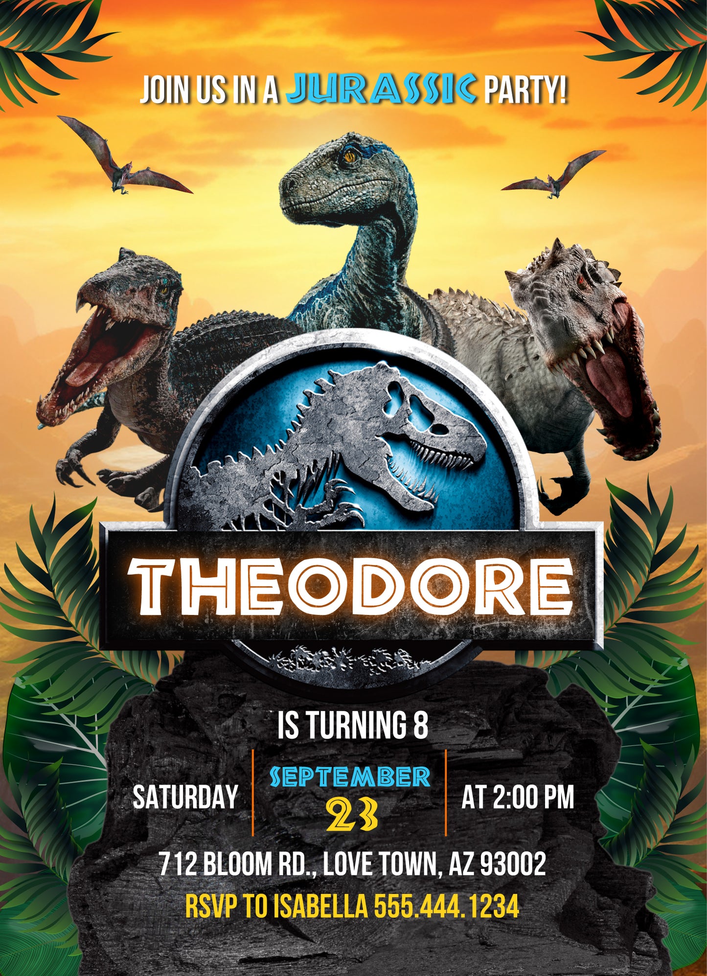 Jurassic World Dinosaur customizable invitation template | Share or Print | SS931