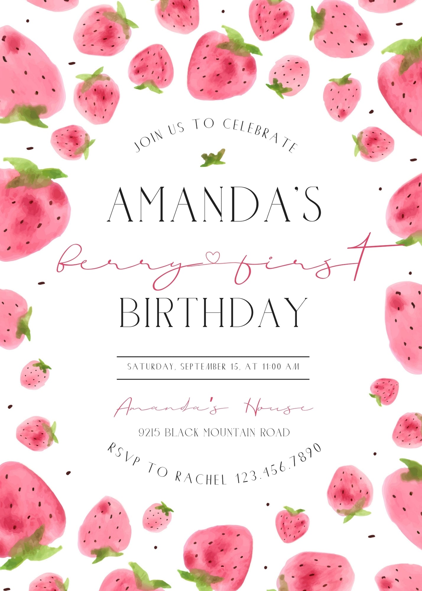 Berry First Birthday customizable invitation template | Share or Print | girl | EU902