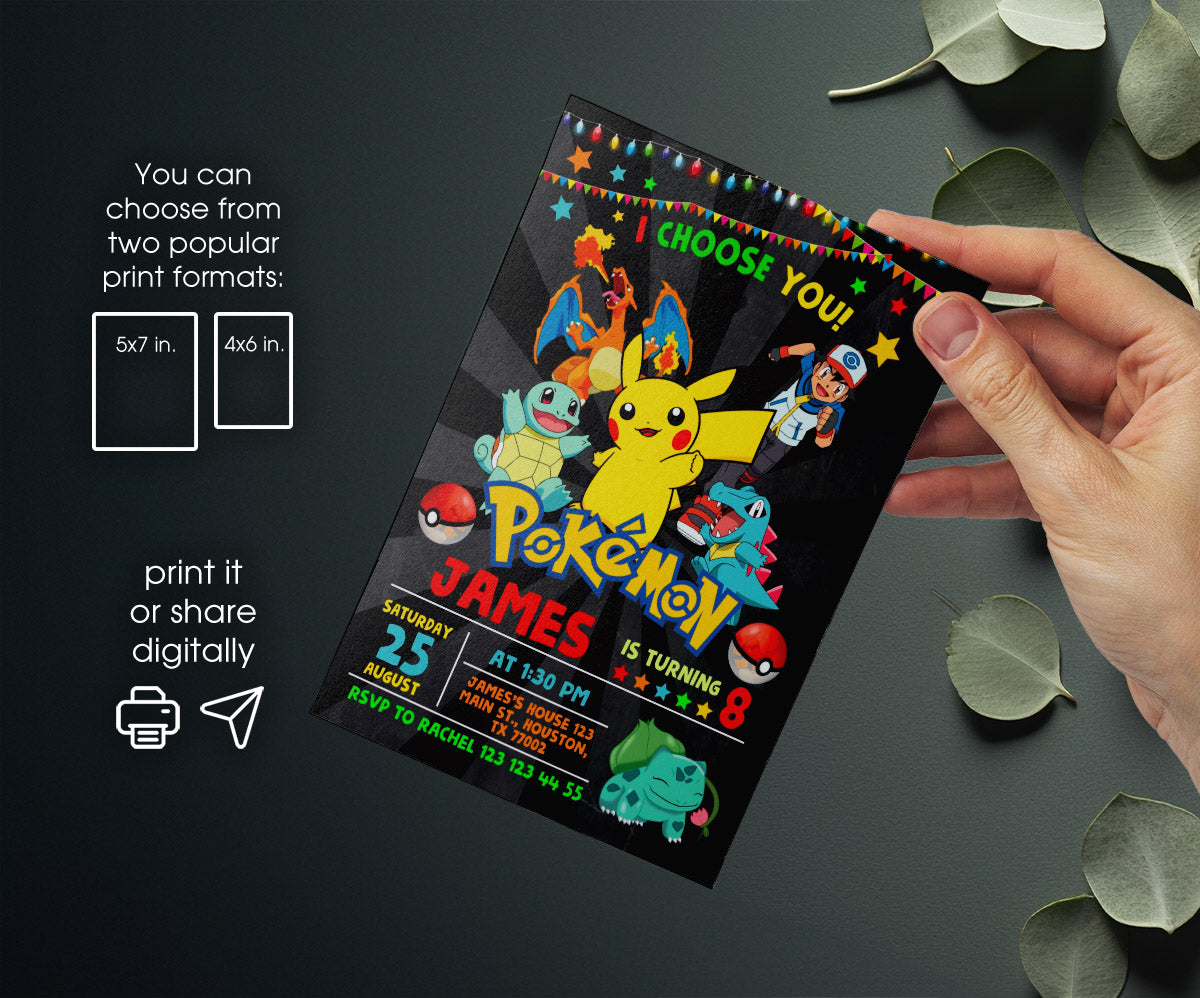 Pokemon Pikachu customizable invitation template | Share or Print | GF092