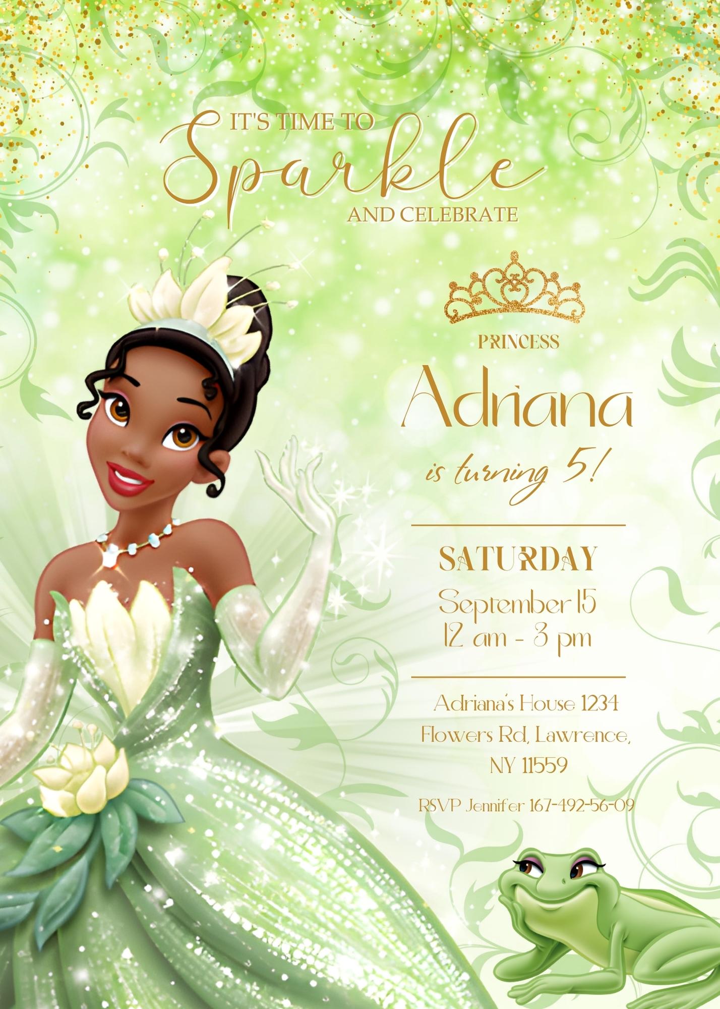 Tiana Frog Princess customizable invitation template | Share or Print | girl | PL139