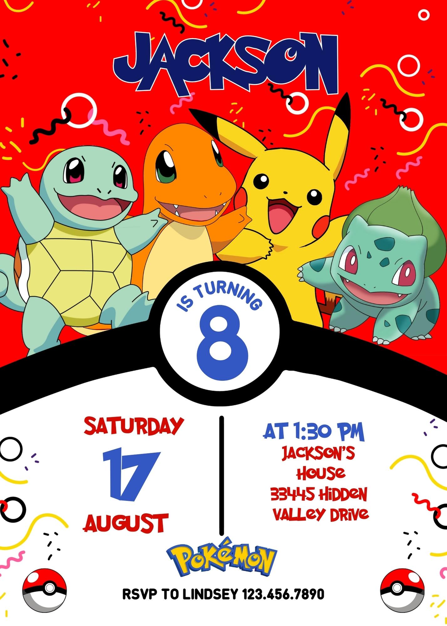 Pokemon Pikachu customizable invitation template | Share or Print | CD763