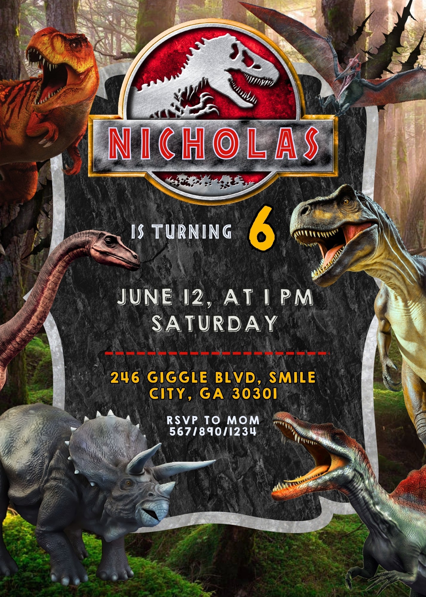 Jurassic Park Dinosaur customizable invitation template | Share or Print | MT493