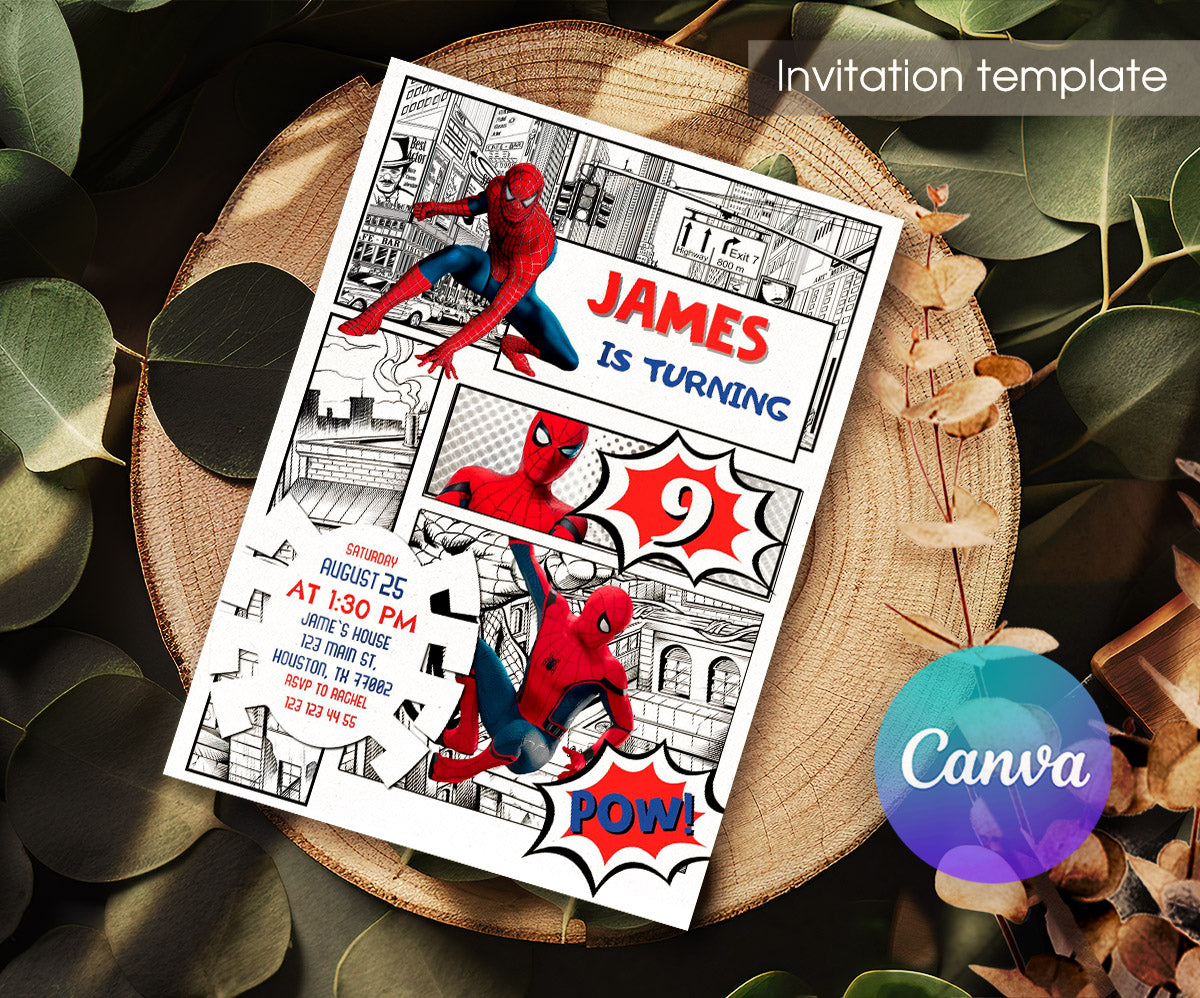 Spiderman Marvel Superhero customizable invitation template | Share or Print | boy | FV777