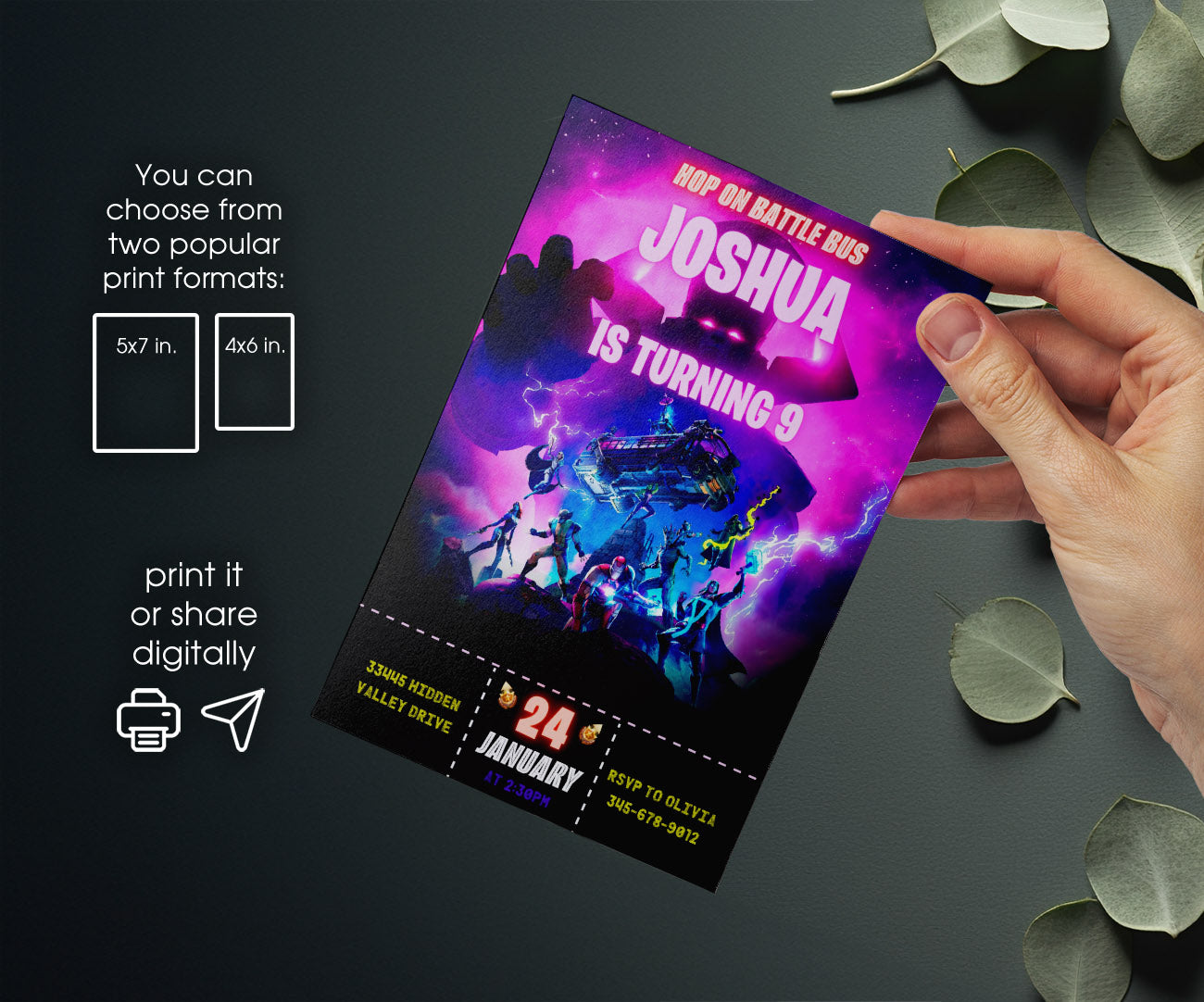 Fortnite Gamer customizable invitation template | Share or Print | boy | IQ432