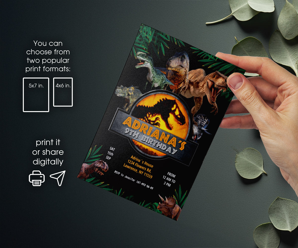 Jurassic World Dinosaur customizable invitation template | Share or Print | XM835