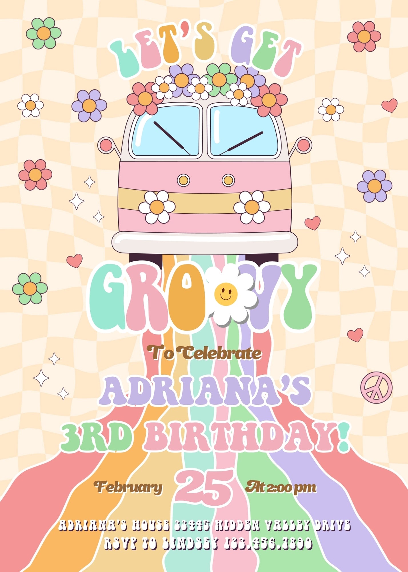 Groovy Retro Van customizable invitation template | Share or Print | IR929