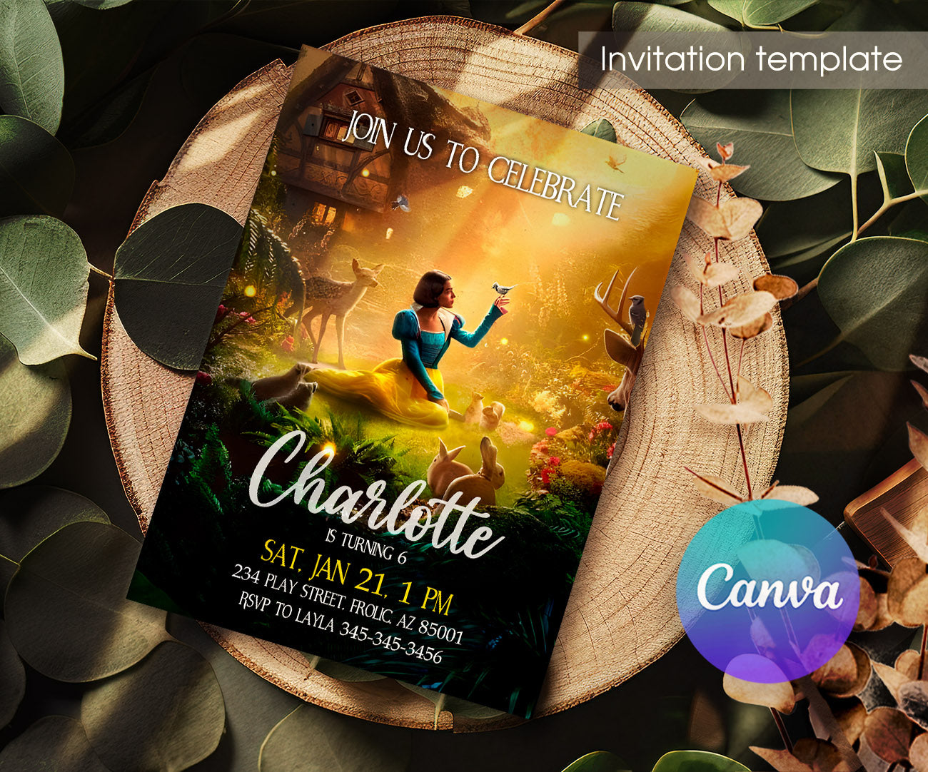 Snow White Musical Disney Princess customizable invitation template | Share or Print | GQ385
