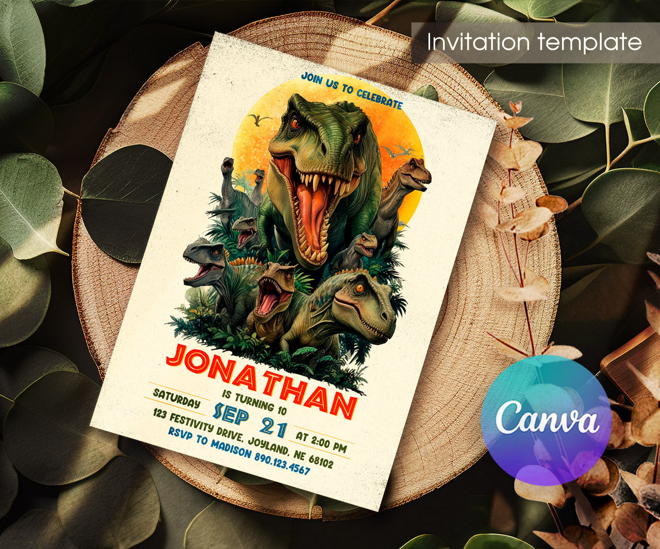 Jurassic World Dinosaur customizable invitation template | Share or Print | JN721