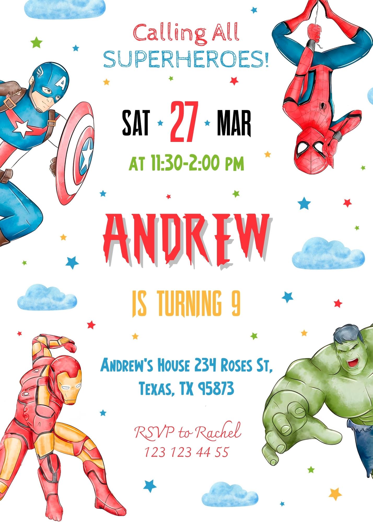 Avengers Marvel Superhero customizable invitation template | Share or Print | boy | BX952