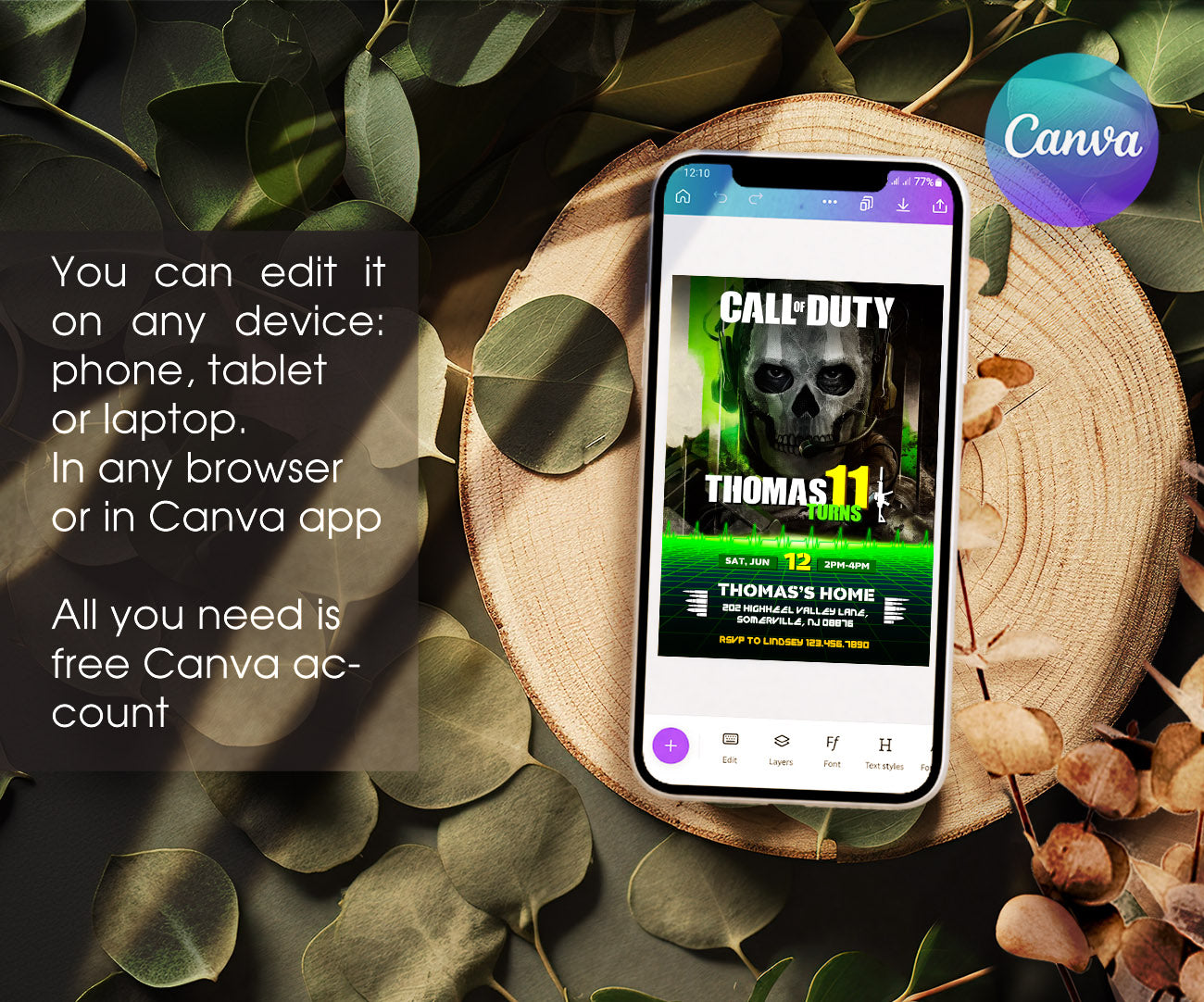 Call of Duty Gamer customizable invitation template | Share or Print | boy | DZ619