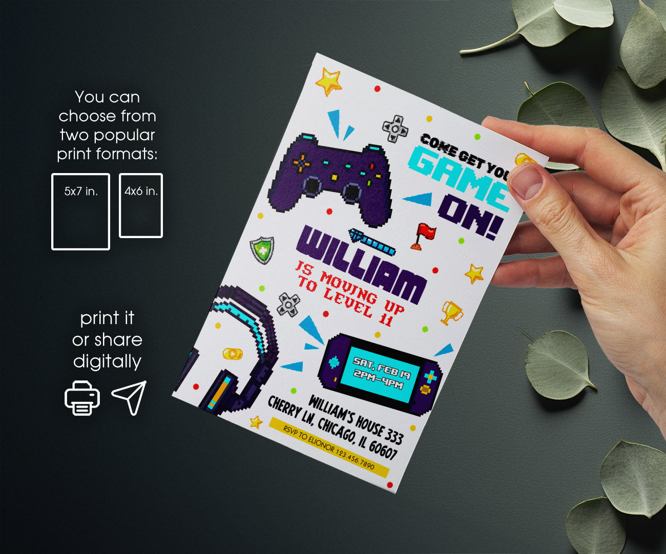 Gamer Party customizable invitation template | Share or Print | boy | FR312